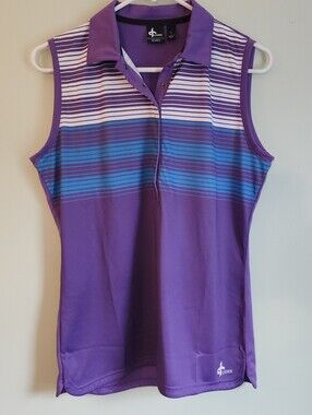 CROSS Purple Striped Collared Sleeveless Polo, Golf Pickleball Active Wms L NWOT